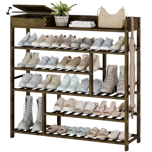 Dark Brown Bamboo Shoe Rack for Front Door Entrance - Large Capacity Organizer