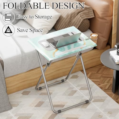 Sea Blue Marble 4-Piece Folding TV Tray Set - Portable Dinner & Snack Tables