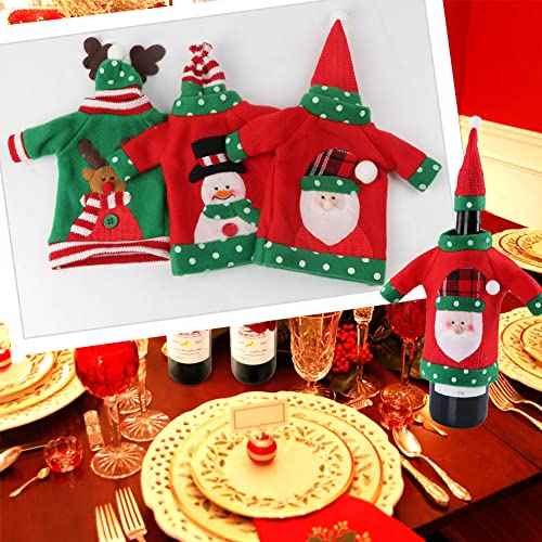 PartyTalk 3pcs Ugly Christmas Wine Bottle Covers, Holiday Wine Bottle Cover with Hat for Ugly Sweater Party Decorations