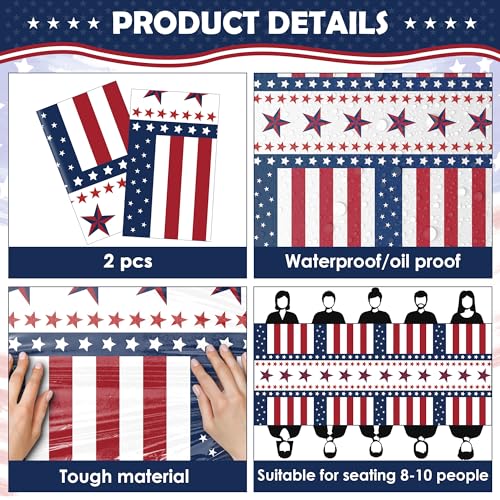 OHOME 4th of July Tablecloth - Red White Blue, 2 Pack, 54 x 108 in