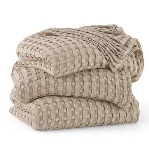 Bedsure Oversized King Cooling Waffle Blanket - Warm Taupe, Lightweight & Breathable, 120x96 Inches