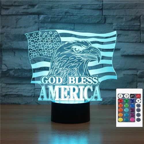 United States Flag 3D Illusion Night Light Touch Table Desk Lamp with Remote Control 16 Colors Optical USB LED Night Light for Kids Gift Room Decoration