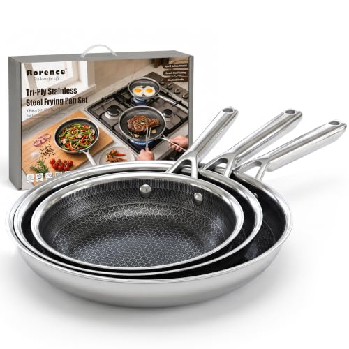 Rorence 8/10/12 Inch Non-Stick Frying Pan Set - Tri-Ply Stainless Steel Skillets
