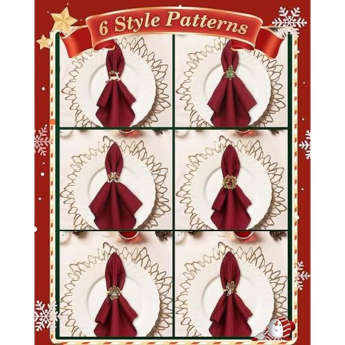 KPOSIYA Christmas Napkin Rings Set of 6pcs, Gold Metal Napkin Ring Holder Bluk for Xmas Party Favor Holiday Winter Dinner Table Decoration