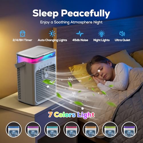 Tiptop Home Portable Evaporative Air Cooler Gray - 3-Speed Mini AC Fan for Camping, Desk, Bedroom, Office