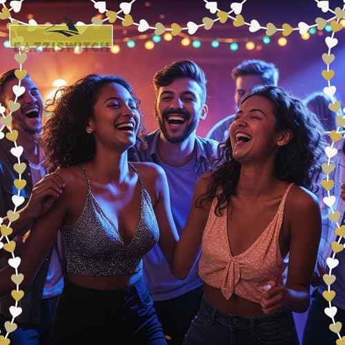 Gold Wedding Engagement Party Decorations: Champagne Glitter Hearts Banner Garland Streamers Backdrop for Bachelorette Bridal Baby Shower Anniversary Birthday Christmas Valentines Day D?cor - 52 Ft