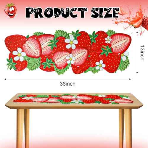 13 x 36 Inch Strawberry Table Runner Fruit Theme Table Centerpiece Baby Shower Kitchen Dining Party Supplies for Strawberry Birthday Decorations