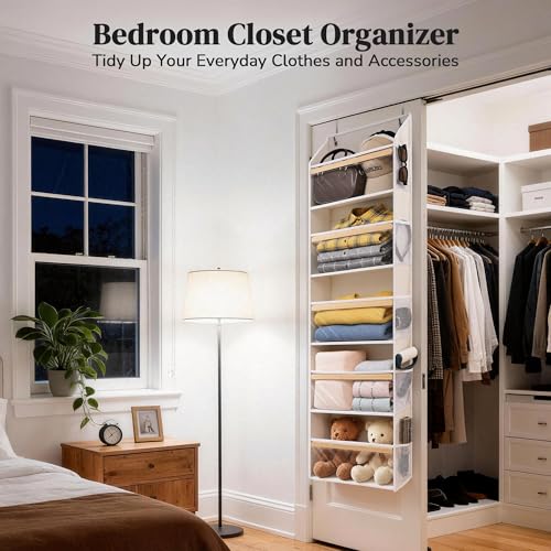 Beige 5-Tier Over the Door Organizer with Mesh Pockets - Kids Toys, Shoes, Diapers
