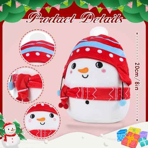 Christmas Snowman Plush Toys - 8 Inch Snowman Stuffed Animal Toy with Embroidery Soft Christmas Plushies with Scarf Hat Cute Plush Pillow Xmas Holiday Birthday Gifts for Kids Boys Girls