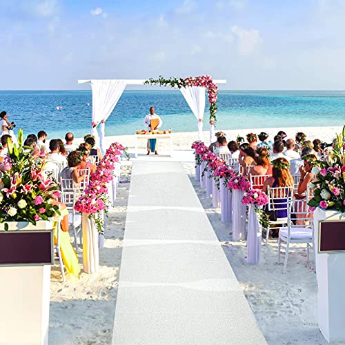 White Wedding Aisle Runner 3x50 Ft - Disposable Scroll Pattern, Includes Tape