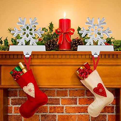 Hooqict Snowflake Christmas Stocking Hanger Sturdy Silver Metal Christmas Stocking Holder Stand 3D Snowflake Stocking Hangers for Mantel Christmas Fireplace Decorations Xmas Holiday Supplies