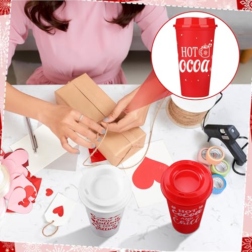Tioncy 24pcs Hot Cocoa Cups with Lids, 16 oz Reusable Chocolate Mug Set