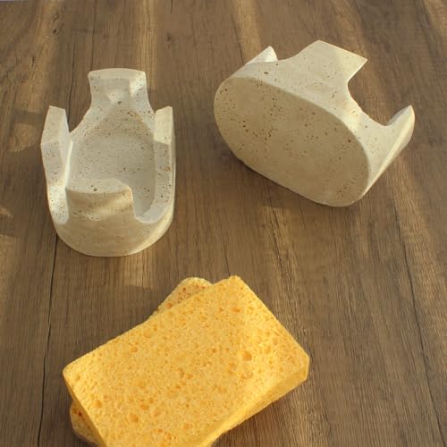 Travertine Marble Sponge Holder - Beige 2-Slot Sink Organizer & Drying Rack