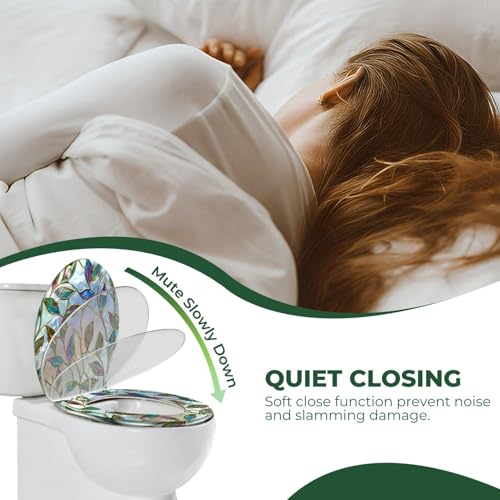Elongated Resin Toilet Seat Leaves Quietly Close Quick Release Hinges Pattern9 V-Shape