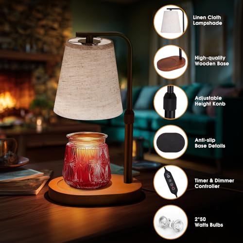 Dimmable Candle Warmer Lamp with Timer & Adjustable Height - Safe Wax Melter for Jar Candles, Home Decor & Gifts