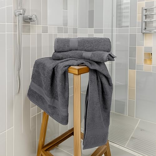 Charcoal Grey Bath Towel Set of 6 - 24x50 Inch 100% Cotton Quick Dry & Absorbent