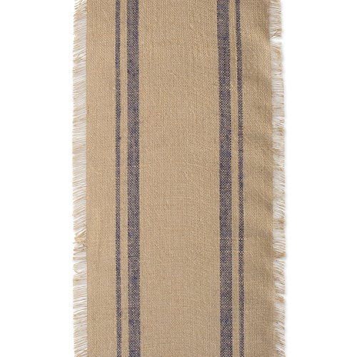 DII Jute Burlap Table Runner 14x108 Double Border Blue for Kitchen & Dining