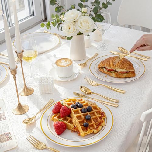 Gold Disposable Cutlery Set - Heavy Duty Plastic Forks Spoons Knives, Modern Variation