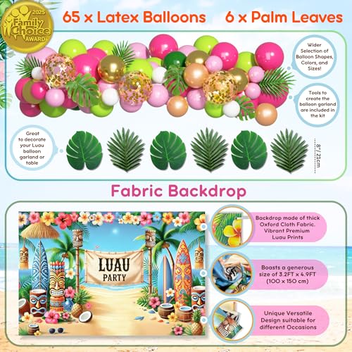 Luau Party Decorations Set - Hawaiian Birthday Party Kit with 180 Pieces - RainMeadow