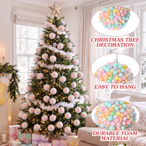 24 Pcs Christmas Balls 2.36" Shatterproof Pastel Rainbow Foam