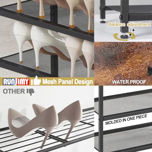 5-Tier Narrow Shoe Rack with Wood Top - 17 x 10.24 x 31.71 Inches, Black Metal Storage Organizer