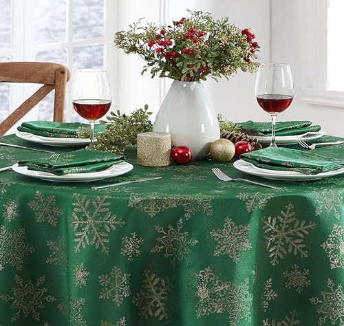 Newbridge Christmas Snowflake Fabric Napkins Set of 4 Hunter/Gold 17x17" Square