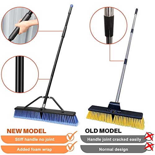 24-Inch Heavy Duty Outdoor Push Broom 2-Pack for Deck Garage Driveway Cleaning — Blue, Ergonomic Handle