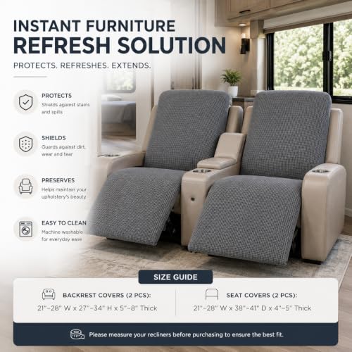 Grey RV Recliner Covers Set of 4 for Loveseat - Microfiber Fit for Thomas Payne RV Seating