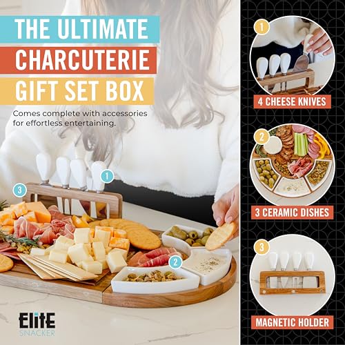 Large Acacia Wood Charcuterie Board Set with Magnetic Expandable Sections