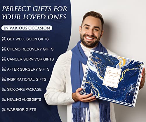 Navy Blue Get Well Soon Gift Basket for Men - Care Package with Blanket Socks Stress Ball & More