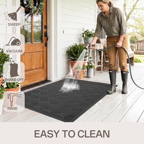 Amyracel 3x6 Foot Heavy Duty Waterproof Front Door Mat - Grey Diamond