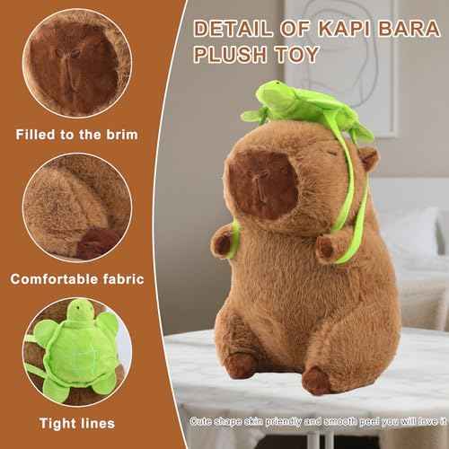 Capybara Plush With Turtle Backpack - Cute Stuffed Animal Kawaii Plush Pillow - Birthday Gift for Kids Boys Girls 12 Inch