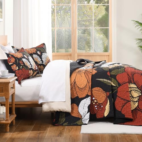 Queen Size Boho Floral Quilt Set - Reversible Bedspread with Pillow Shams