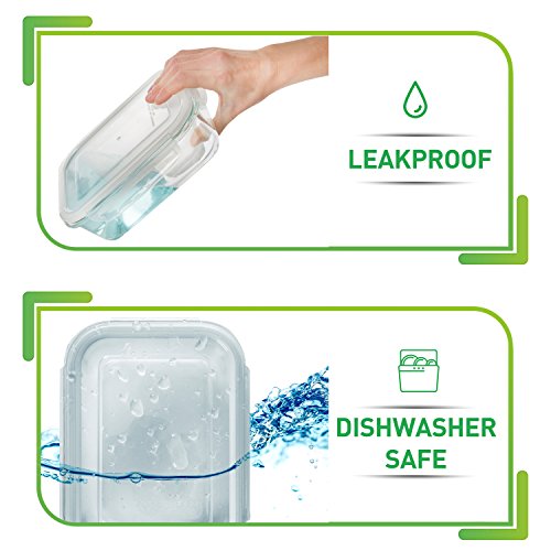 Glass Meal Prep Containers 36oz 5 Pack - 1 Compartment, Airtight Lids