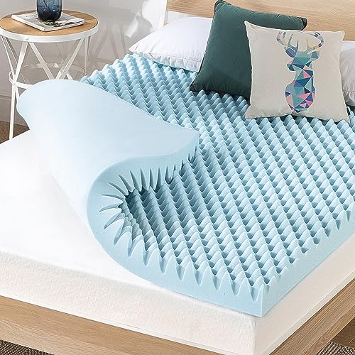 4 Inch Queen Egg Crate Memory Foam Mattress Topper with Cooling Gel - Light Blue