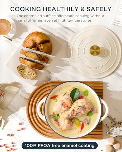 Enameled Cast Iron Dutch Oven, 7.5QT Pot with Lid, Cream White