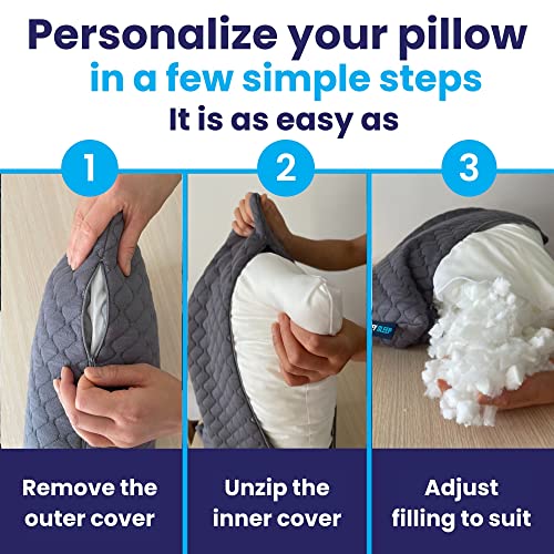 Sidney Sleep Travel Mini Neck & Knee Pillow - Grey, Adjustable Loft, Washable, Includes Backpack