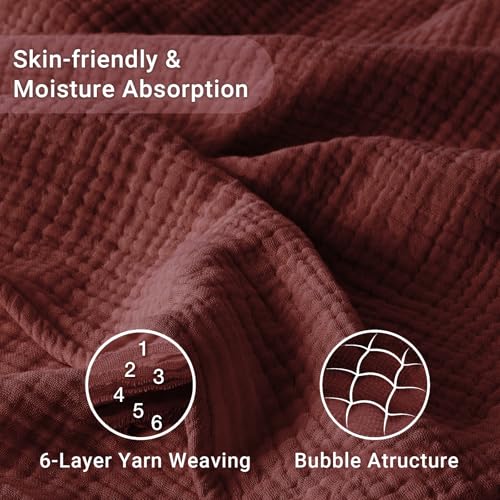 Kozyhvn 6-Layer Cotton Muslin Blanket for Adults, California King 120x90 Burgundy