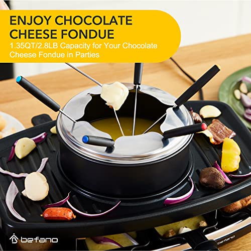 Befano Silver Electric Raclette Grill with Fondue Pot 1100W for 8 People