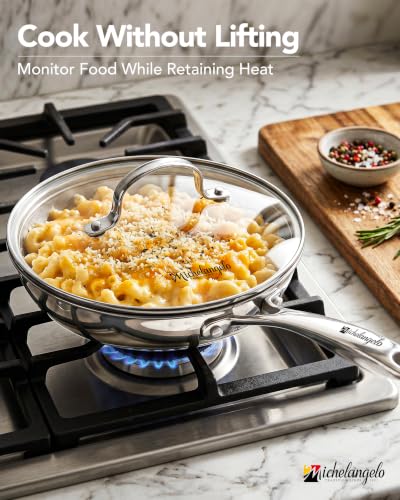 Michelangelo 8-Inch Tri-Ply Stainless Steel Frying Pan with Lid - Model 2