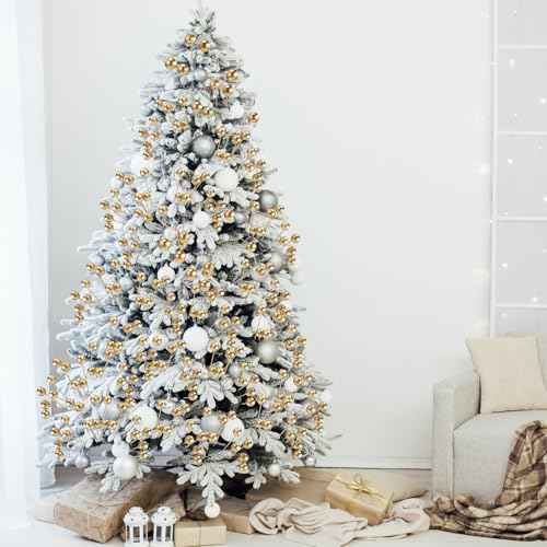 BBTO 200 Pack Artificial Holly Christmas Berries on 100 Wire Stems 8 mm Fake Berries for Christmas Tree Decorations Wreath Craft Wedding Party Favor (Gold)