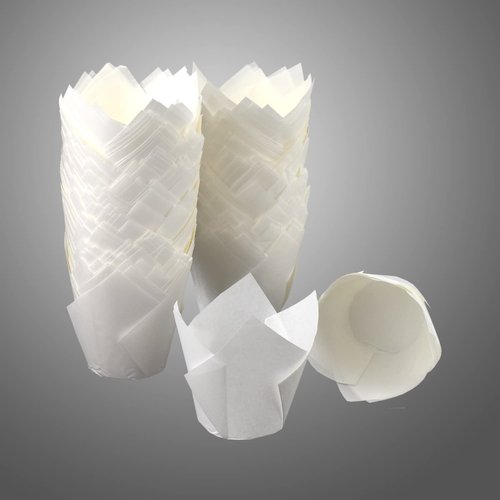 200pcs Tulip Cupcake Liners, Standard Greaseproof Paper Baking Cups Muffin Liners Holders Perfect for Bridal Showers, Baby Showers, Birthday Parties, Banquets, and Catering Events (White)