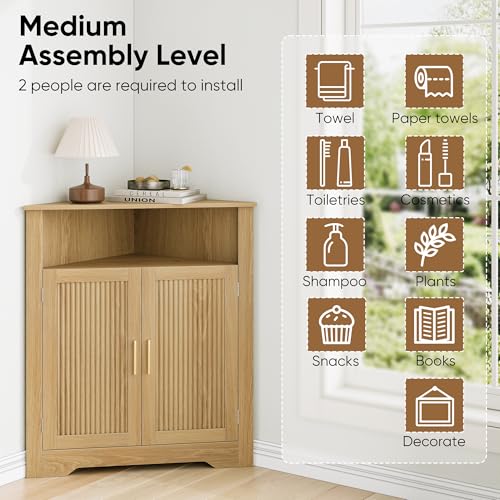 Smuxee Corner Bathroom & Kitchen Storage Cabinet with Fluted Door, Adjustable Shelves