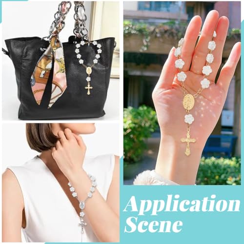 Sunnyclue 2Pcs Cross Car Mirror Charms - Style 7, Gold & Silver Rosary Hanging Ornaments