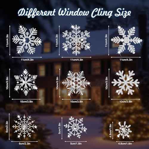 222PCS Snowflake Glitter Christmas Window Clings, 6 Sheet Snowflake Clings for Glass, Christmas Window Decals Stickers for Home Office Decor Xmas Party Decorations