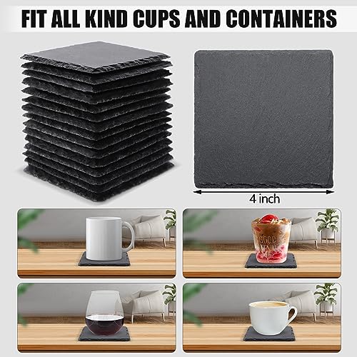 Square Black Slate Drink Coasters - 60 Pack, 4 Inch Set with Anti-Scratch Bumpers - Variation of THIS listing