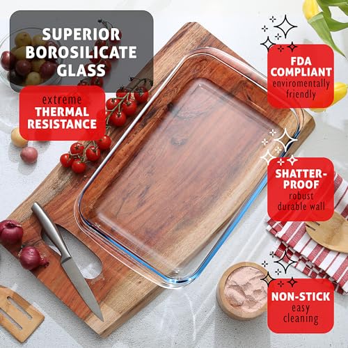 EATEX 8-Piece Black Glass Casserole Bakeware Set with Lids - Oven & Freezer Safe, 4 Pack