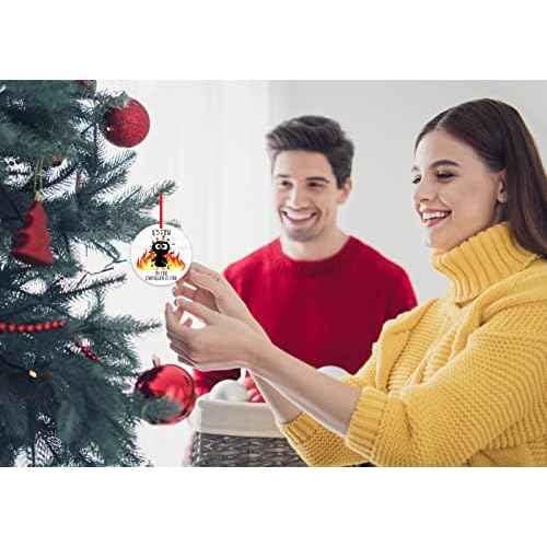 WhstSign Funny 'It's Fine' Black Cat Fire Christmas Tree Ornament - Commemorative Gift for Memorable Events