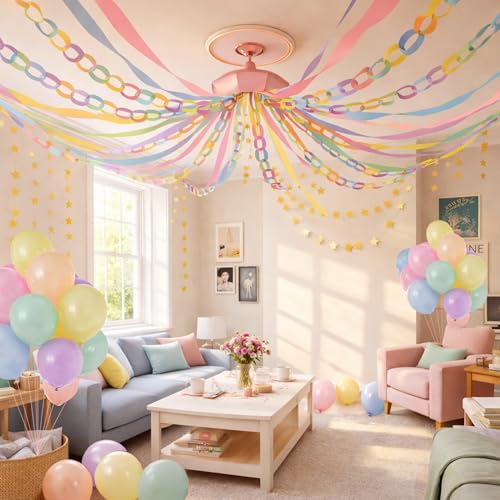 Pastel Birthday Decorations Kit with Paper Chain Garland - Gleebixi