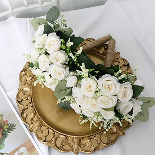 Set of 6 Ivory Bridesmaid Bouquets for Wedding - 7 Inch Artificial Flower Arrangements with Eucalyptus - White/Set of 6 (Variation)